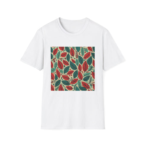 Charcoal cotton T-shirt with crew neck and autumn leaf patterns