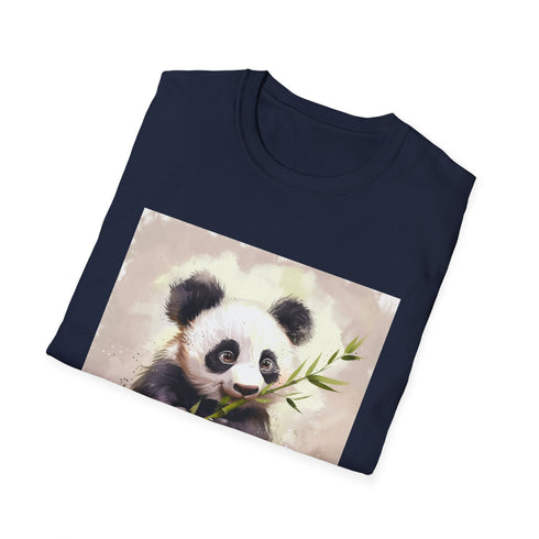 Charcoal bamboo graphic t-shirt featuring a panda enjoying a feast crafted in cotton