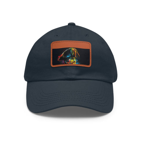 Neon watercolor baseball cap with light brown patch in rectangle shape.