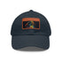 Neon watercolor baseball cap with light brown patch in rectangle shape.