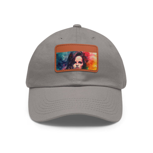 Neon watercolor dreams baseball cap with light brown rectangle patch.