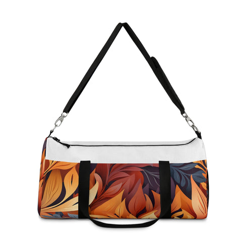 Autumn blooms duffel bag with nature-inspired pattern, small size.