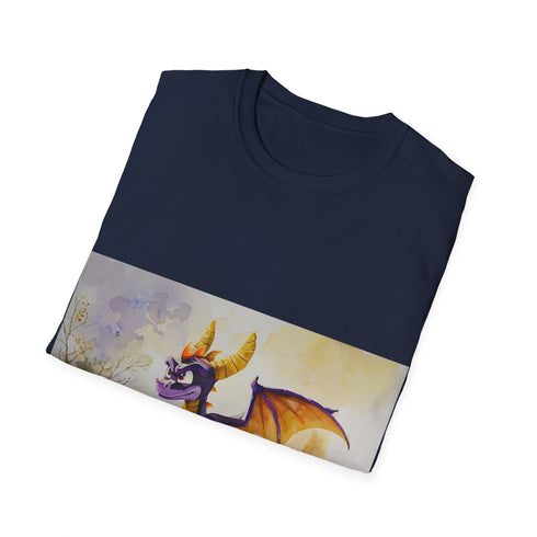 Vibrant watercolor dragon tee in charcoal for men, size small.