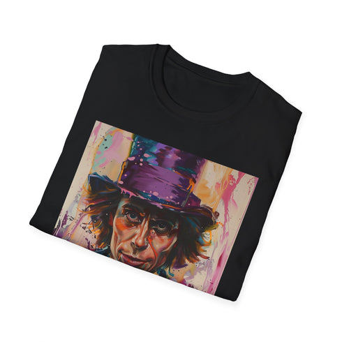 Timeless Willy Wonka portrait t-shirt in charcoal cotton, crew neck.