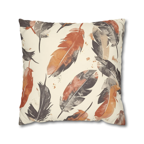 Boho Feathers Pillow Case - Enchanting design with whimsical feathers in soft, muted colors for a touch of bohemian elegance in your bedroom.