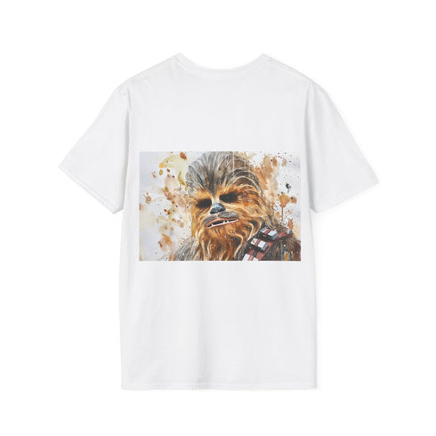 Charcoal Chewbacca watercolor t-shirt displaying vibrant Wookiee design on cotton fabric