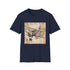 Charcoal cotton t-shirt with vintage airplane illustration and travel stamps