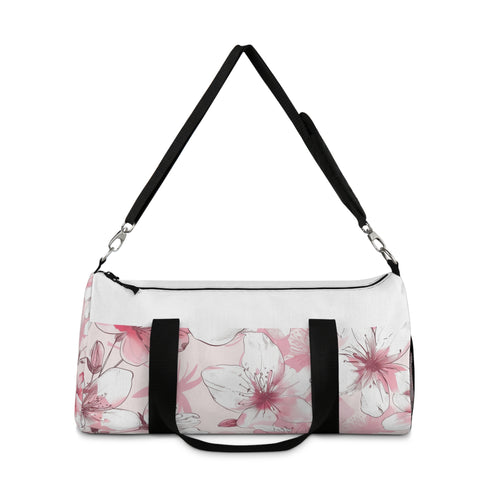 Pink and white cherry blossom pattern small duffel bag.