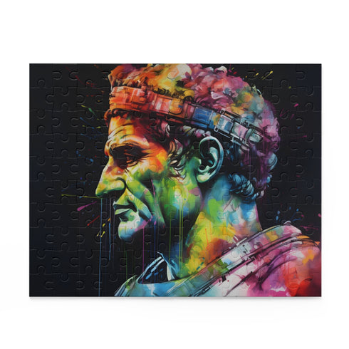 Vibrant neon watercolor jigsaw puzzle with Caesar design, 120 pieces.
