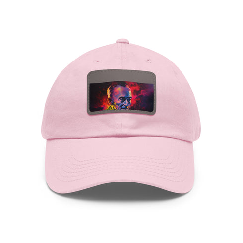 Neon baseball cap in white with light brown patch and rectangular shape.