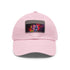 Neon baseball cap in white with light brown patch and rectangular shape.