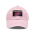Neon baseball cap with light brown patch in rectangle shape.
