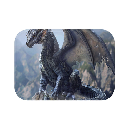 Dragon Fire Bath Mat - Mythical dragon design, vibrant scales, fierce presence.