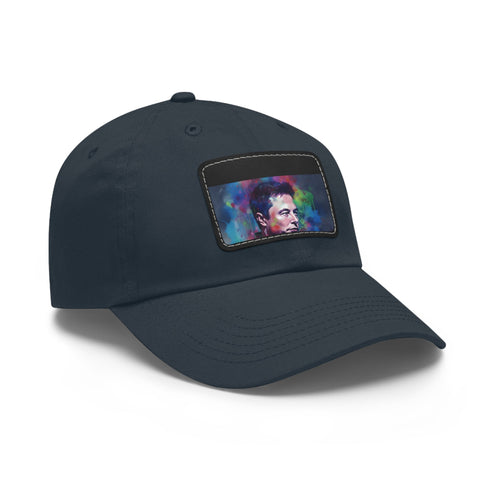 Neon Dreams Elon Musk watercolor baseball cap, white light brown patch.