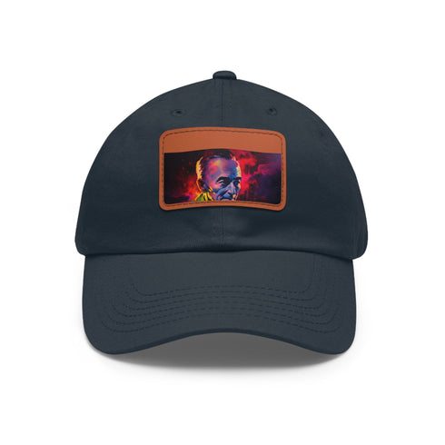 Vibrant neon baseball cap with light brown patch and rectangle shape.