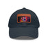 Vibrant neon baseball cap with light brown patch and rectangle shape.