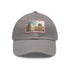 Louvre Paris Watercolor white cotton baseball cap with light brown patch.