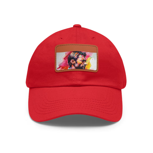Vibrant white cotton hat with Hugh Jackman watercolor design.
