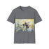 Charcoal cotton tee with vibrant bumblebee watercolor design regular fit