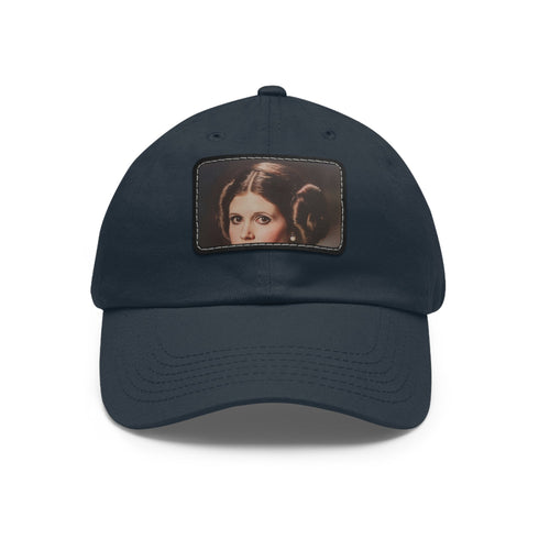 Galactic Princess Leia embroidered unisex hat in white with light brown rectangle patch.
