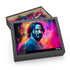 Vibrant Keanu Reeves puzzle with watercolor neon hues capturing enigmatic charm.