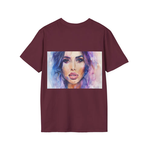 Charcoal cotton T-shirt with a vibrant Kim Kardashian watercolor graphic