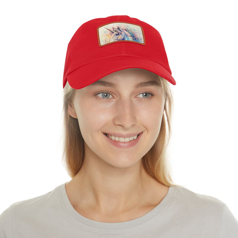 Mystical watercolor unicorn cap with light brown patch and rectangular shape