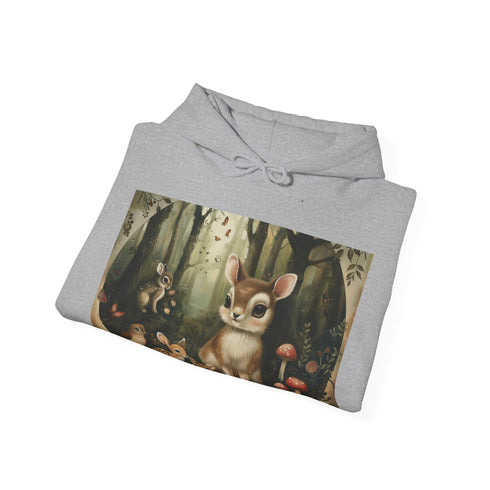 Woodland haven hoodie in navy, regular fit, unisex, sizes S.