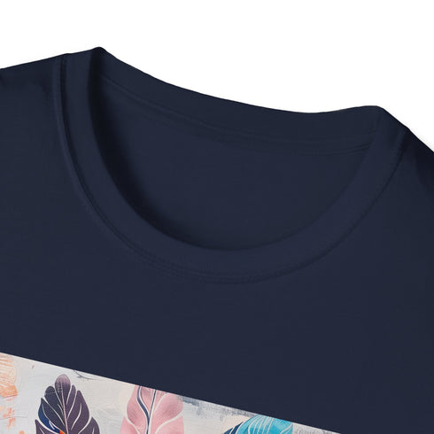 Charcoal cotton t-shirt with bohemian feather design regular fit crew neck