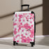 Cherry Blossom Bliss Suitcase: Small Black Travel Bag with Pink and White Pattern