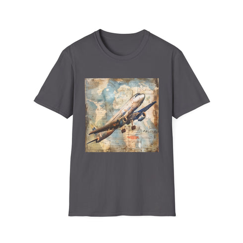 Vintage airplane adventure themed black 2XL unisex t-shirt.