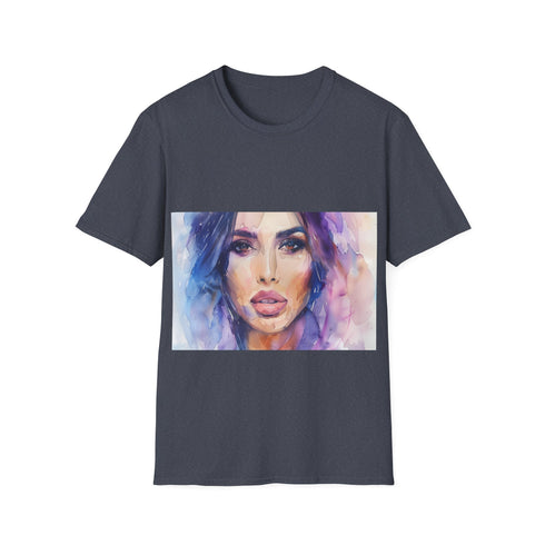 Charcoal cotton crew neck t-shirt with unique watercolor design