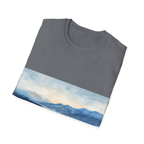 Alaska Bliss Watercolor Tee in Charcoal, Crew Neck, Regular Fit.