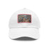 Steampunk themed white cotton baseball cap with gear patch.
