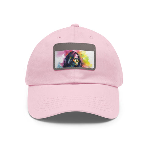 First Lady Neon Dreams Baseball Cap in White with Light Brown Rectangle Patch