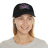 Vibrant unisex cotton hat with psychedelic mushrooms on light brown patch.