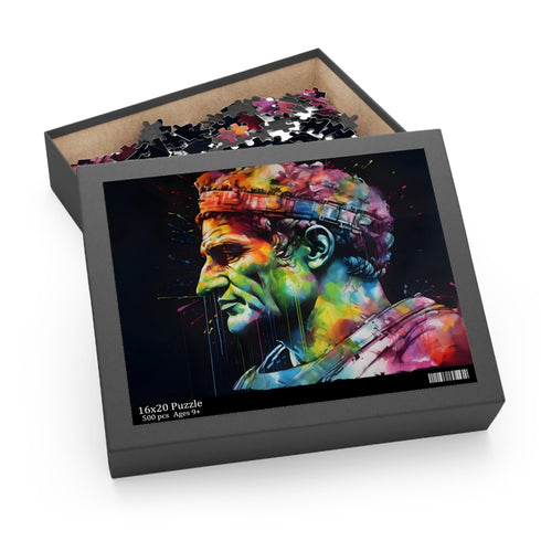 Neon Caesar Watercolor Jigsaw Puzzle - Vibrant 10"x8" challenge for all ages.