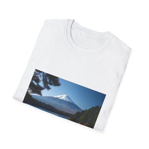 Charcoal cotton crew neck t-shirt with sacred Mount Fuji design.
