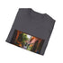 Charcoal cotton crew neck T-shirt with vibrant Marrakech-inspired design