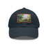 Central Park skyline watercolor baseball cap, white with light brown rectangular patch.