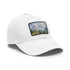 Swiss Alps watercolor cap in white with light brown rectangle patch.