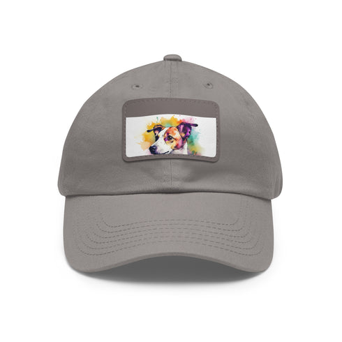Adorable Jack Russell baseball cap with white/light brown rectangle patch.