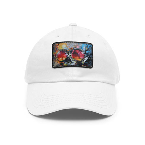 Graffiti Groove Baseball Cap in White with Light Brown Rectangle Patch