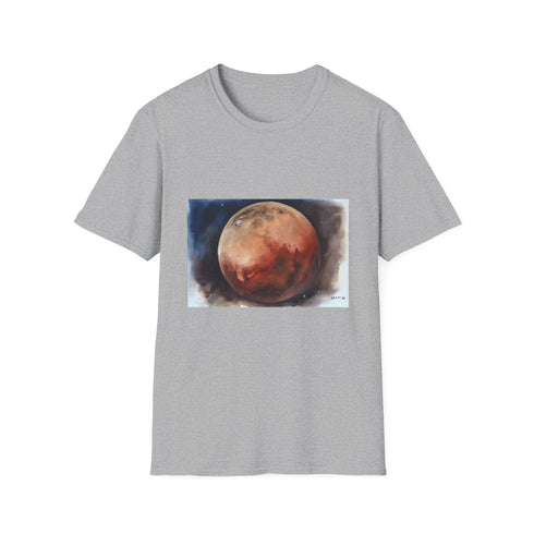 Red Planet Watercolor Hues T-shirt in Charcoal, size S.