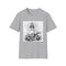 Charcoal cotton t-shirt with hand-drawn lighthouse illustration and crew neck