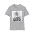 Charcoal cotton t-shirt with hand-drawn lighthouse illustration and crew neck