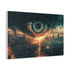 Giant Eye above a Burning City Stretched Canvas Wall Art