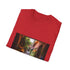 Charcoal cotton crew neck T-shirt evoking vibrant Marrakech colors and patterns