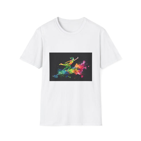 Charcoal cotton T-shirt with vibrant neon watercolor Peter Pan graphic