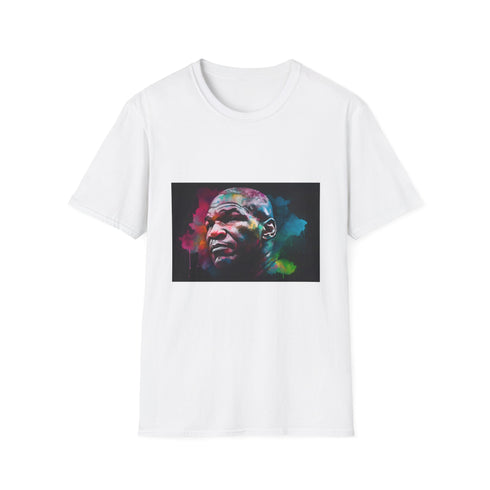 Charcoal crew neck cotton t-shirt with vibrant Mike Tyson neon design